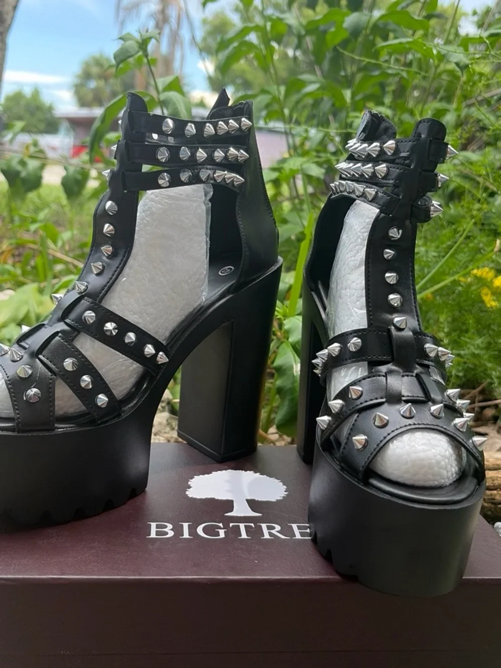 Black Spiked Platform Sandals - Women